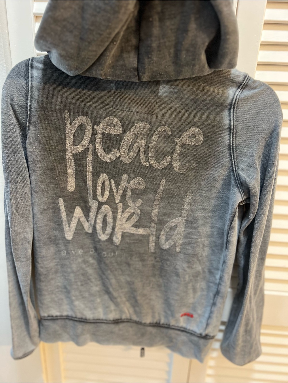 Love Kids Hooded Jacket in Heather Gray with 'Peace Love World' Graphic